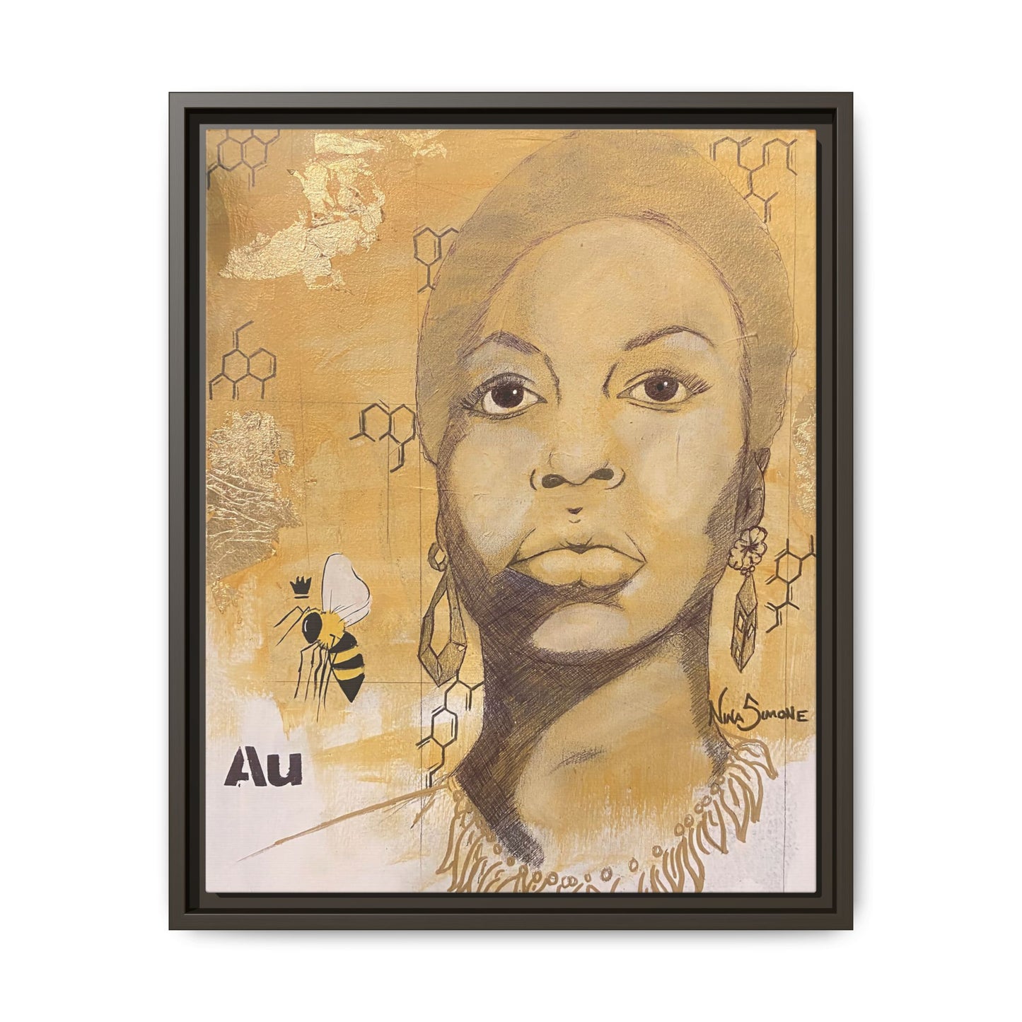 Nina Simone Gold "Au" Series Framed Canvas Art Portrait
