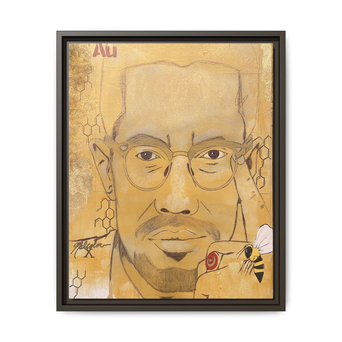 Malcolm X- Gold "Au" Series Framed Art Print Multi-Color