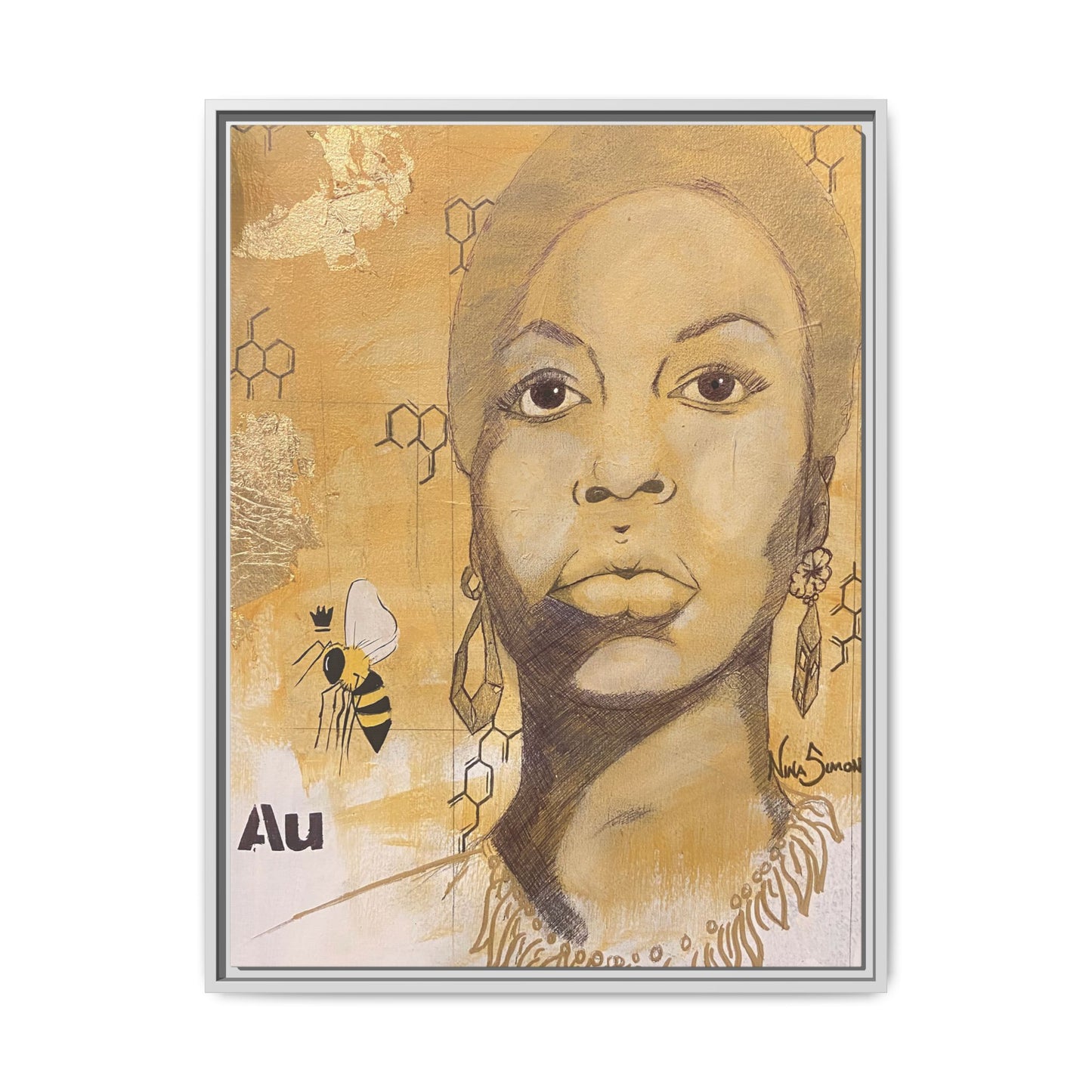 Nina Simone Gold "Au" Series Framed Canvas Art Portrait