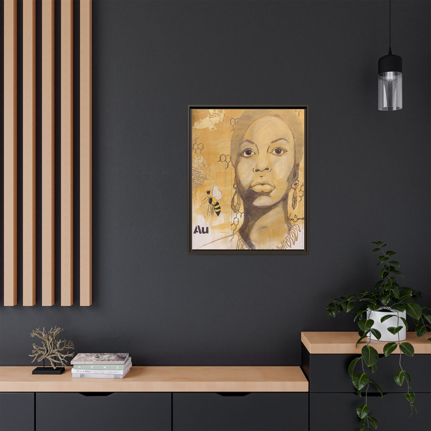 Nina Simone Gold "Au" Series Framed Canvas Art Portrait