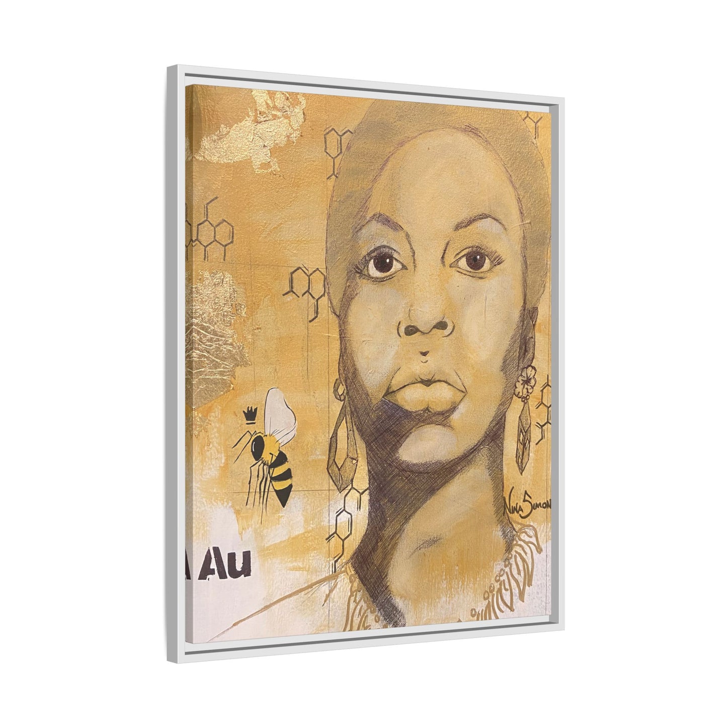 Nina Simone Gold "Au" Series Framed Canvas Art Portrait