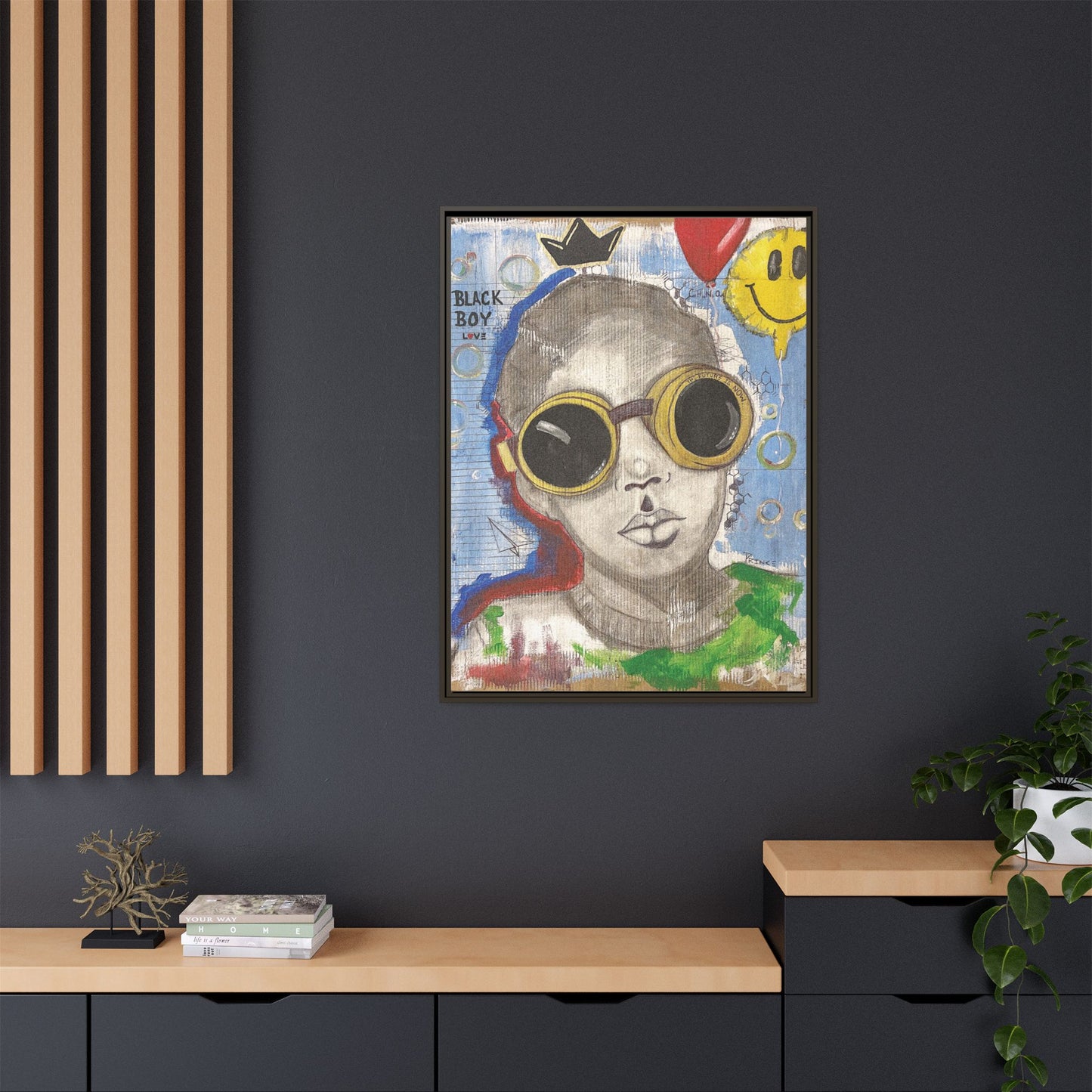 Black Boy Joy "Prince" -Framed Canvas Art Print Multi-Color Wall Decor