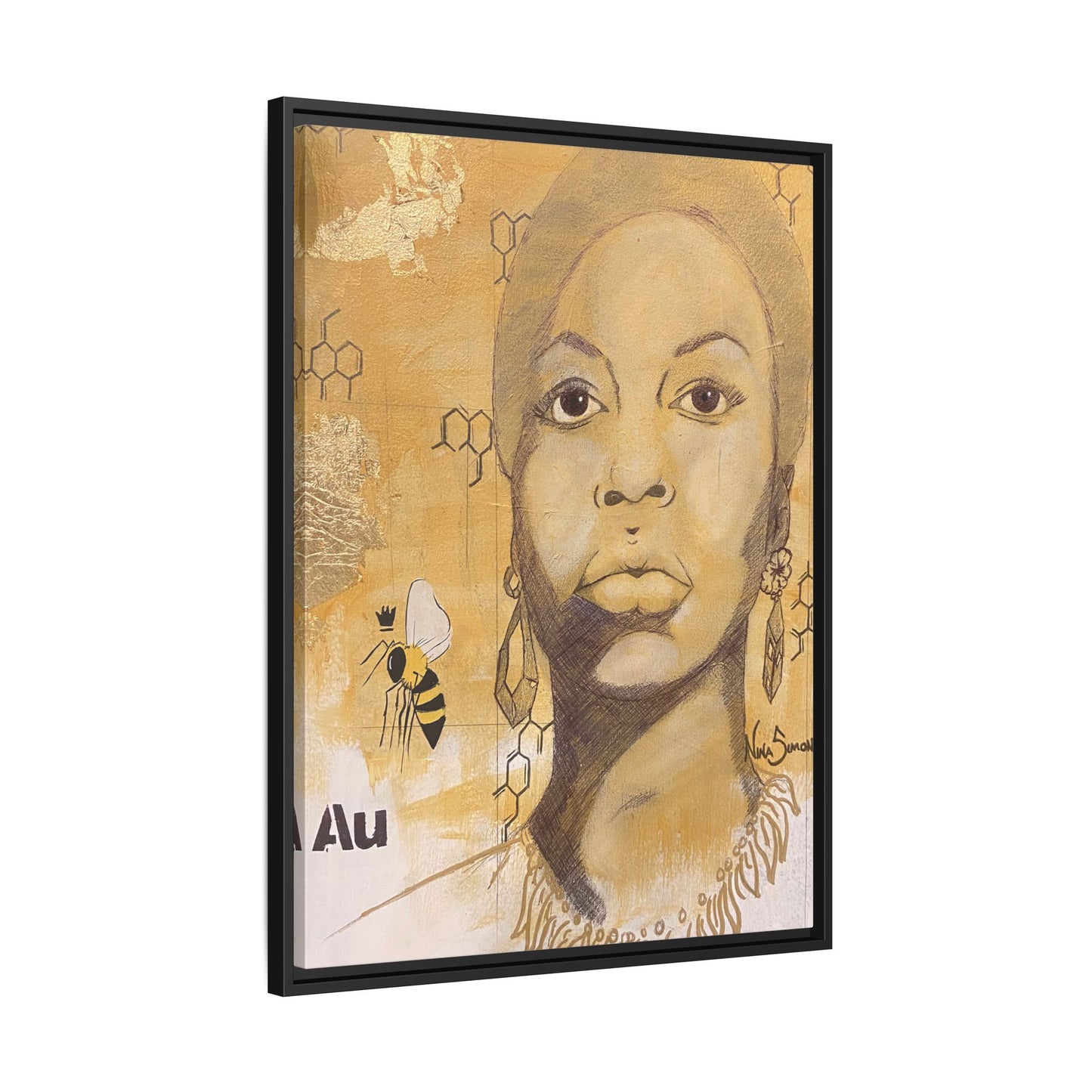 Nina Simone Gold "Au" Series Framed Canvas Art Portrait