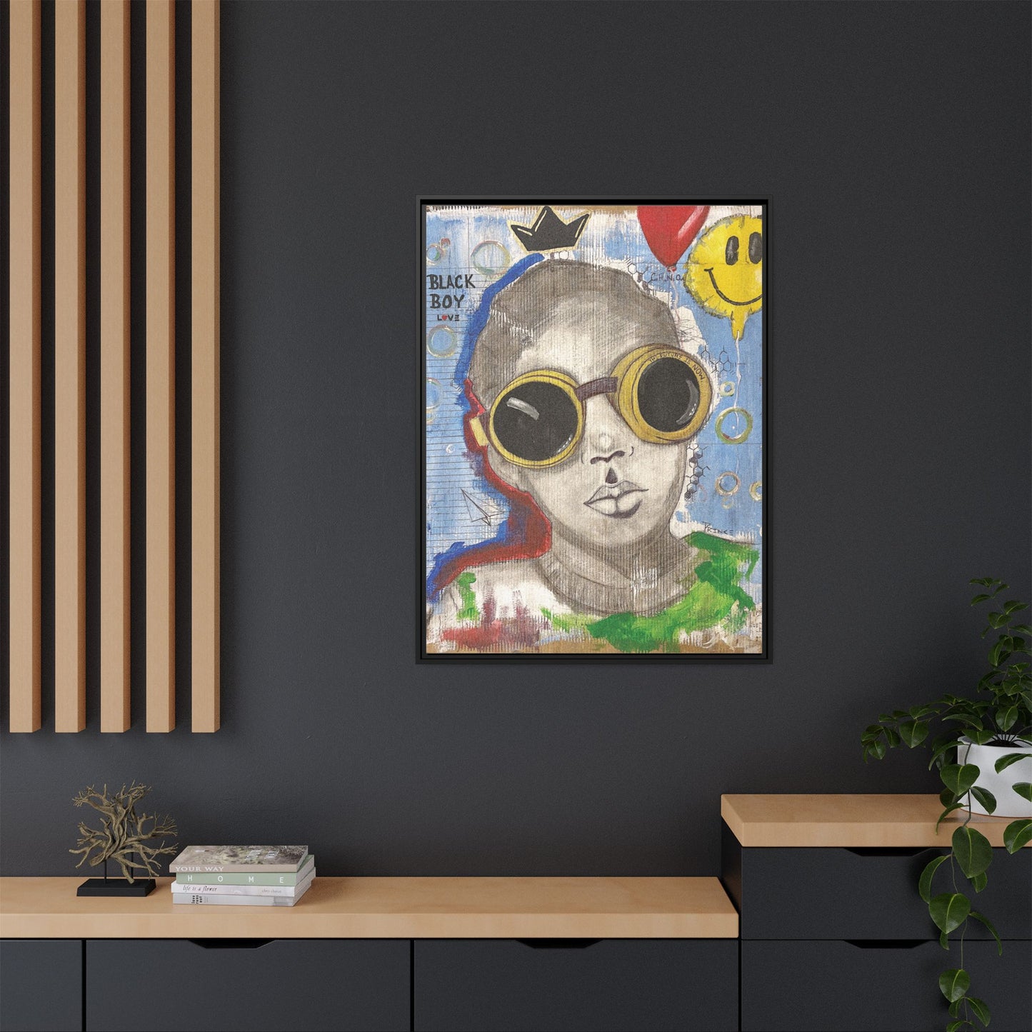 Black Boy Joy "Prince" -Framed Canvas Art Print Multi-Color Wall Decor