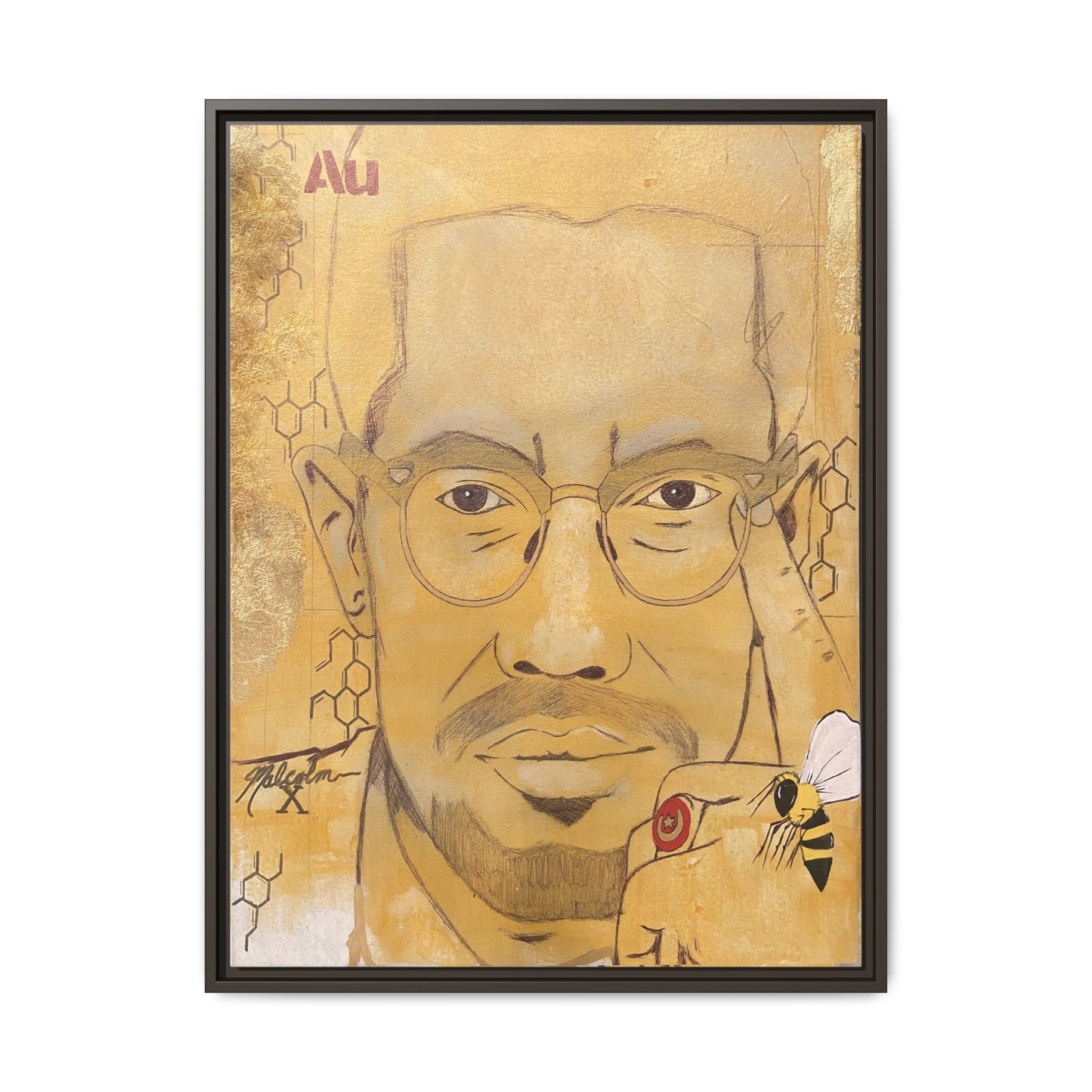 Malcolm X- Gold "Au" Series Framed Art Print Multi-Color