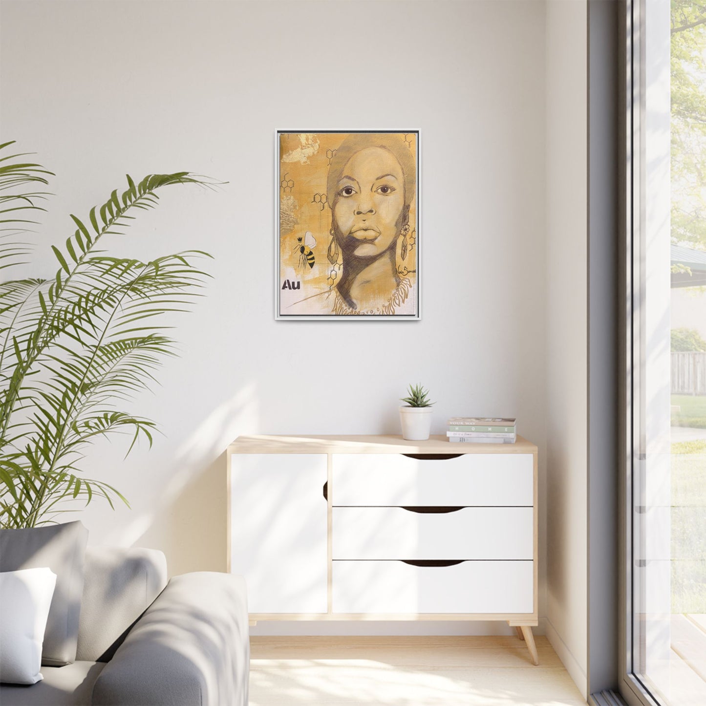 Nina Simone Gold "Au" Series Framed Canvas Art Portrait