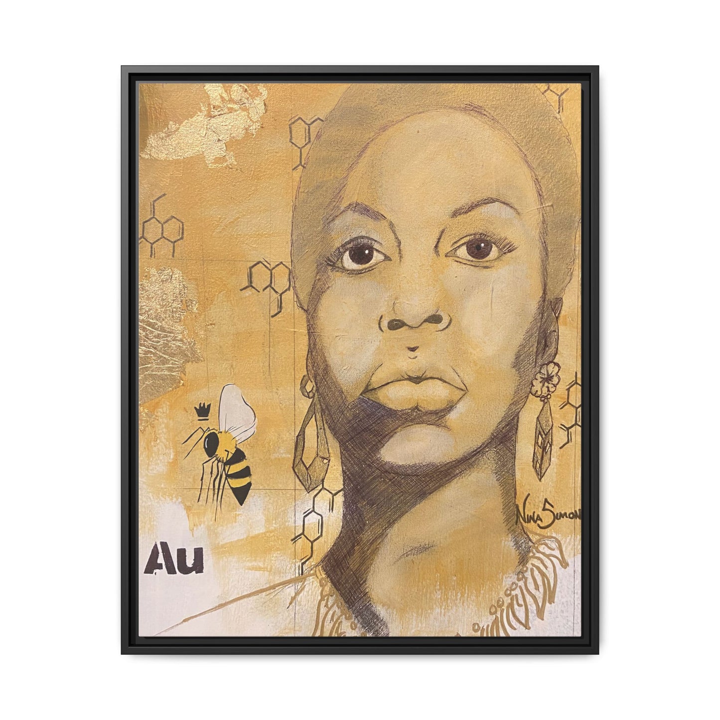 Nina Simone Gold "Au" Series Framed Canvas Art Portrait