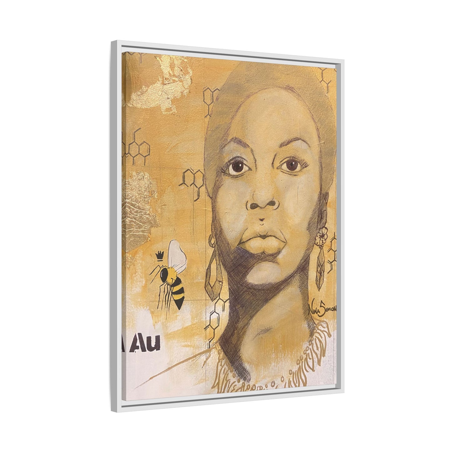 Nina Simone Gold "Au" Series Framed Canvas Art Portrait