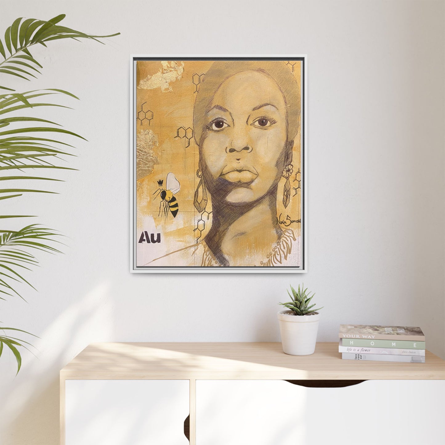 Nina Simone Gold "Au" Series Framed Canvas Art Portrait