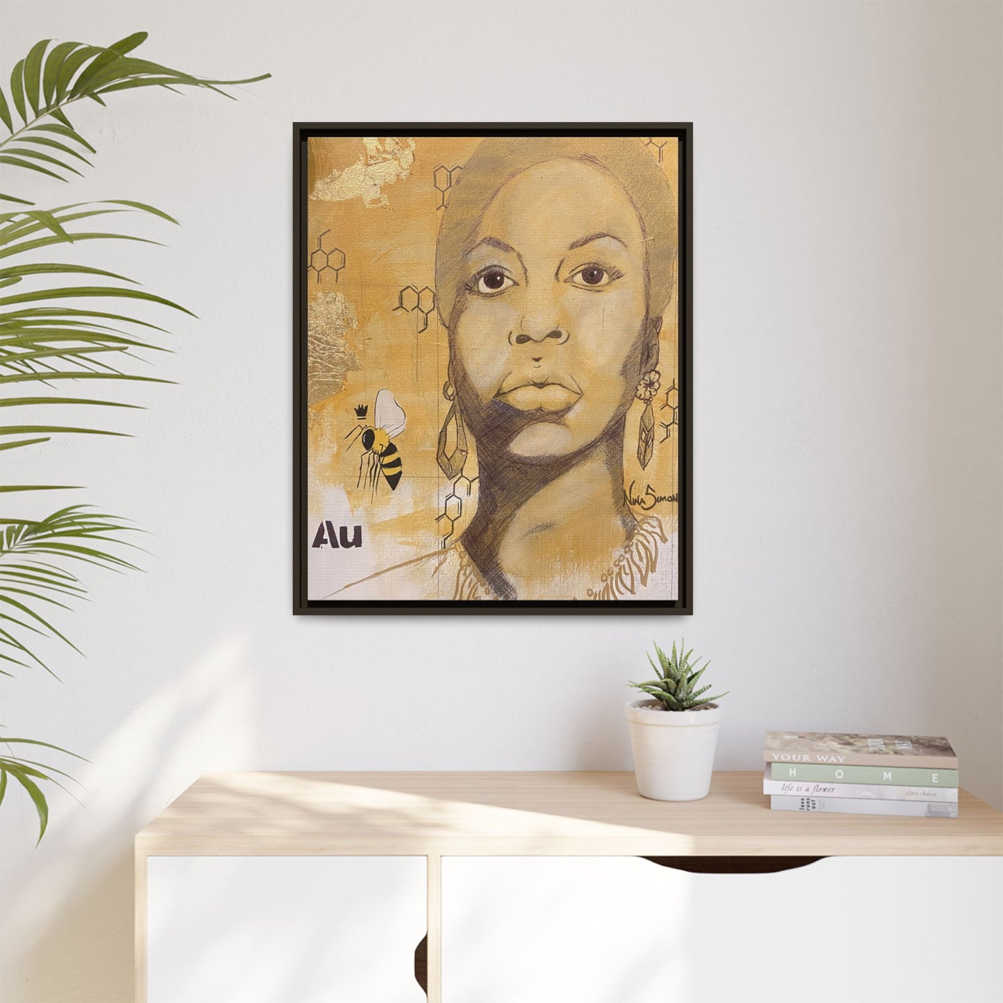 Nina Simone Gold "Au" Series Framed Canvas Art Portrait