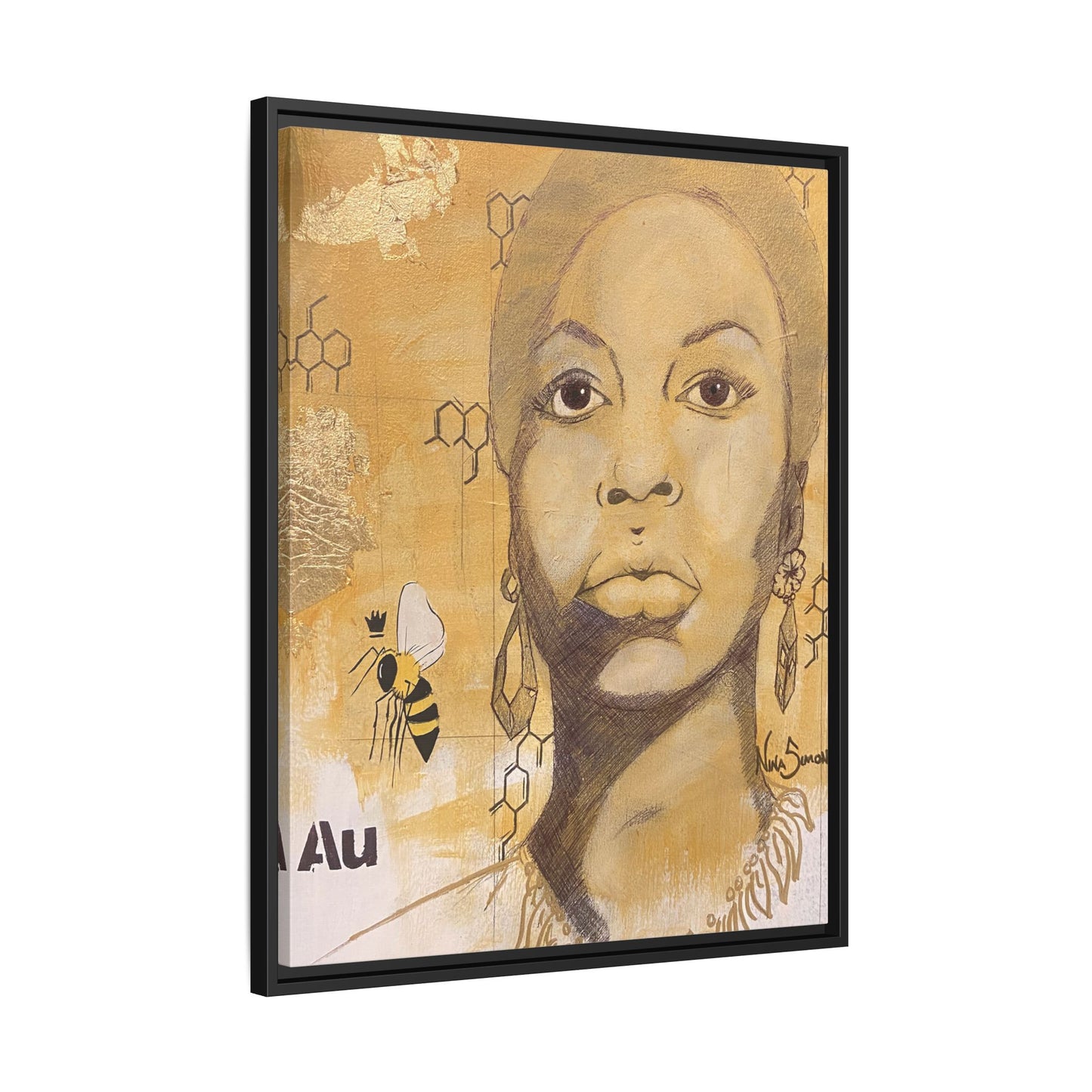 Nina Simone Gold "Au" Series Framed Canvas Art Portrait