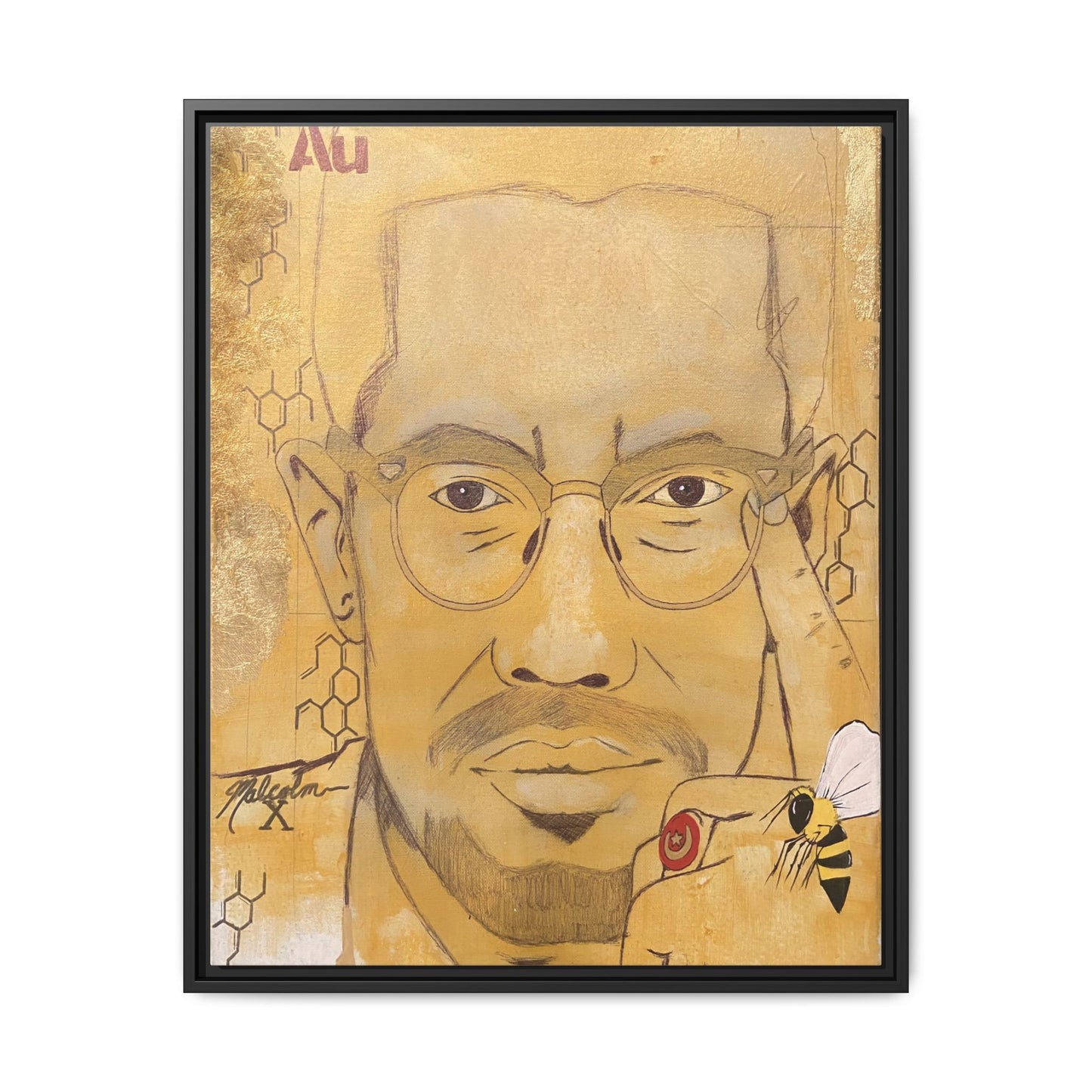 Malcolm X- Gold "Au" Series Framed Art Print Multi-Color