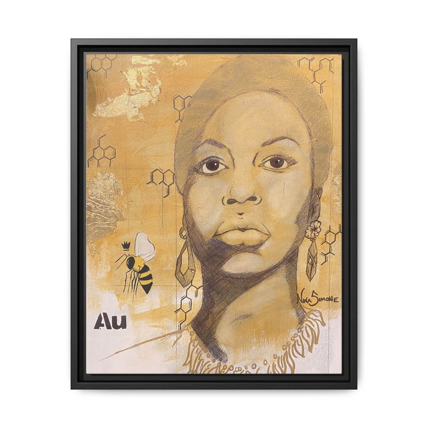Nina Simone Gold "Au" Series Framed Canvas Art Portrait