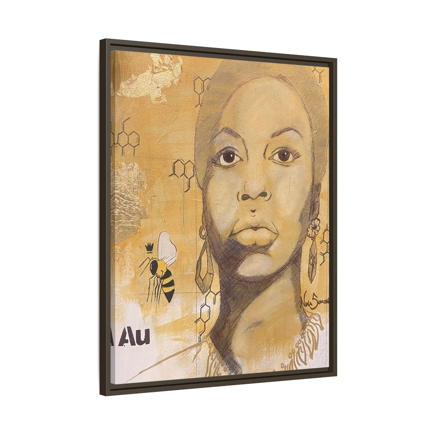 Nina Simone Gold "Au" Series Framed Canvas Art Portrait