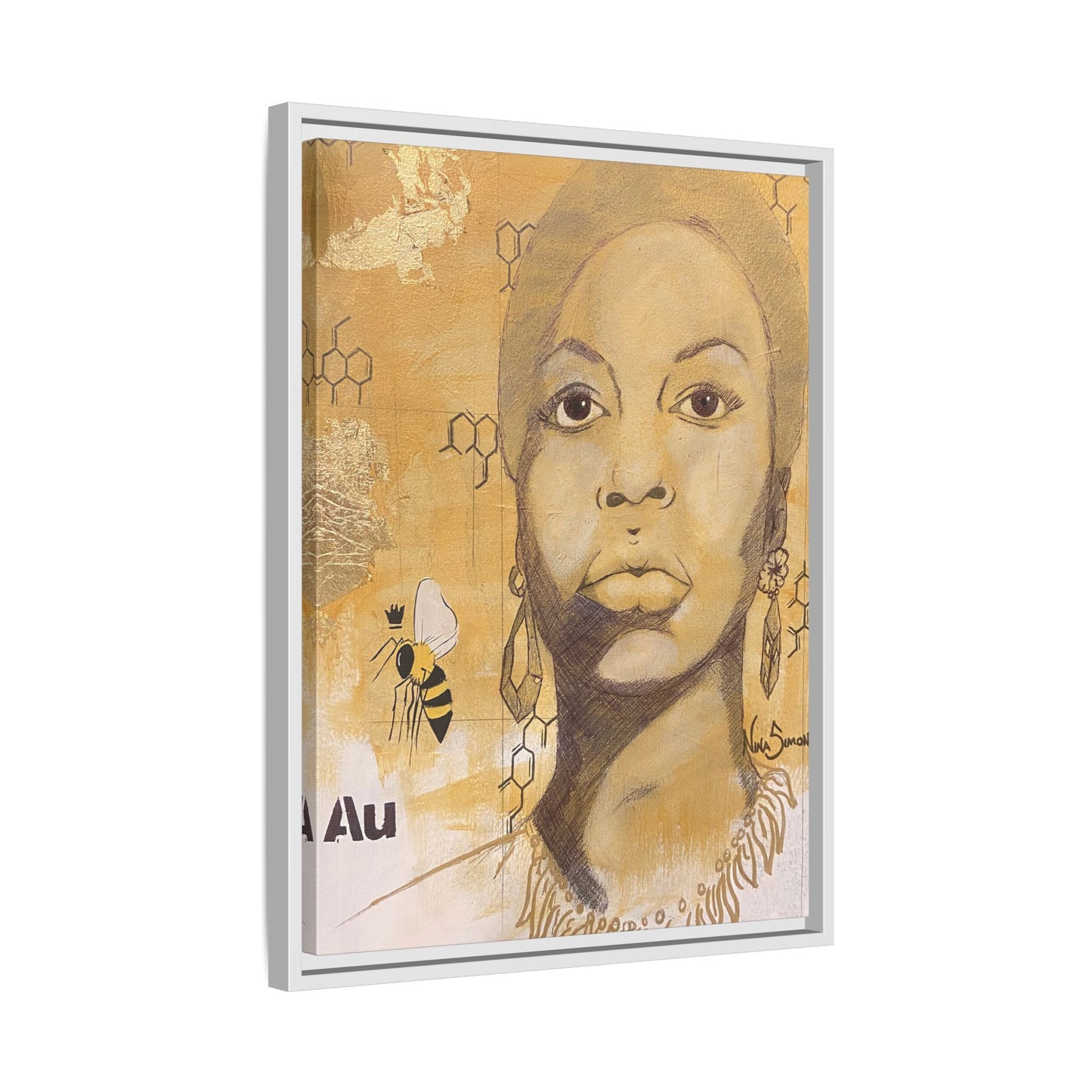 Nina Simone Gold "Au" Series Framed Canvas Art Portrait