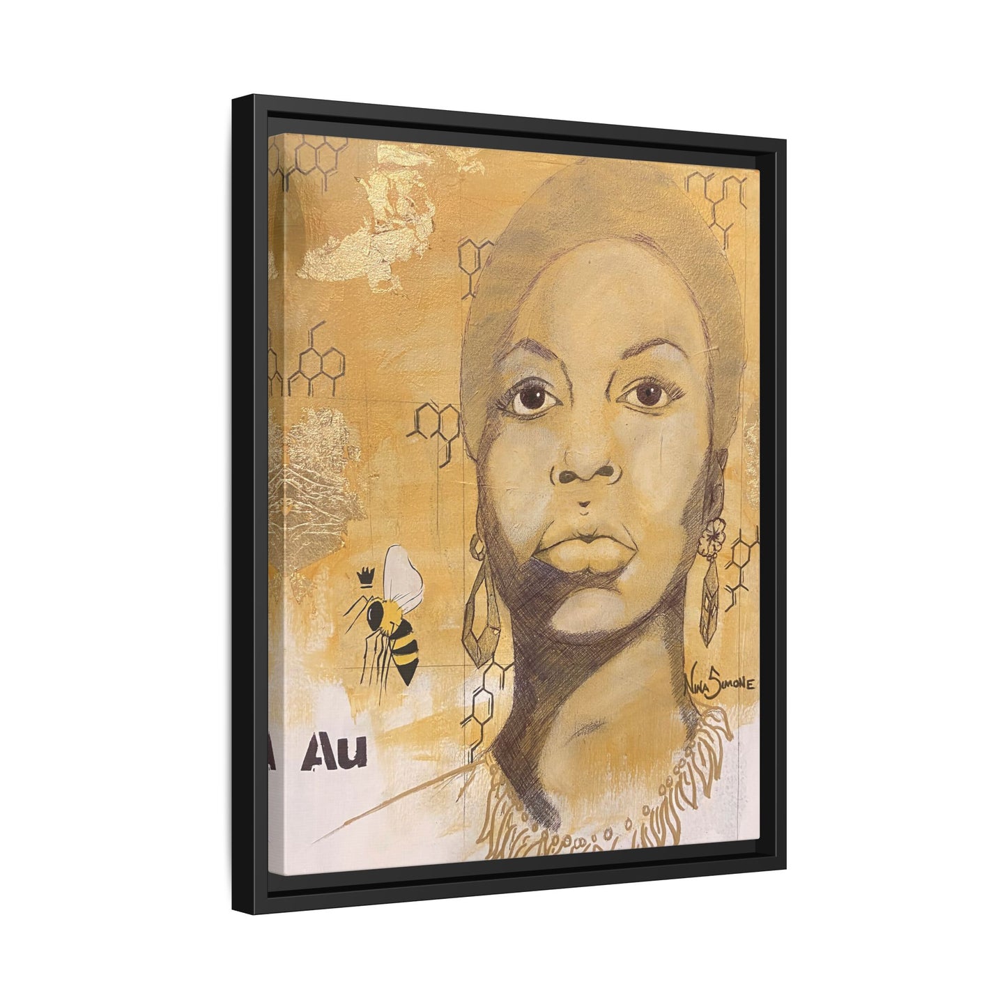 Nina Simone Gold "Au" Series Framed Canvas Art Portrait