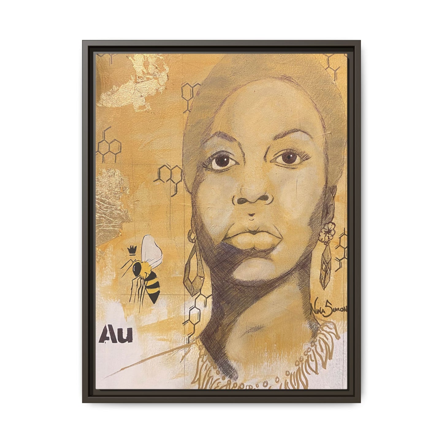 Nina Simone Gold "Au" Series Framed Canvas Art Portrait