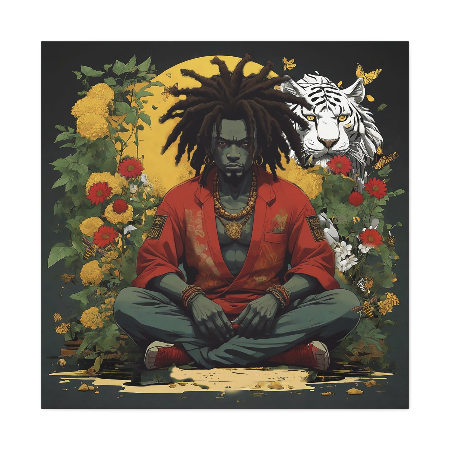 AfroBotRai White Tiger Meditation "Meditation" Canvas Gallery Wraps