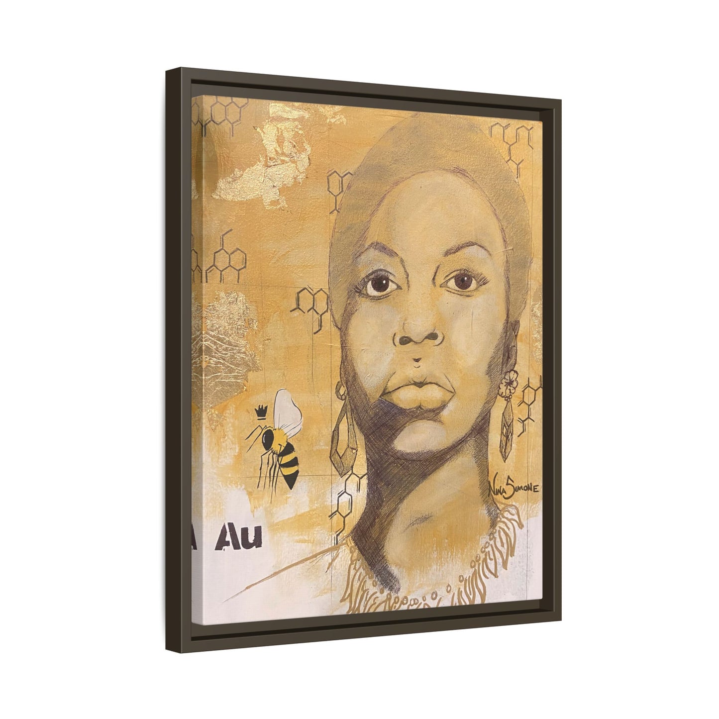 Nina Simone Gold "Au" Series Framed Canvas Art Portrait