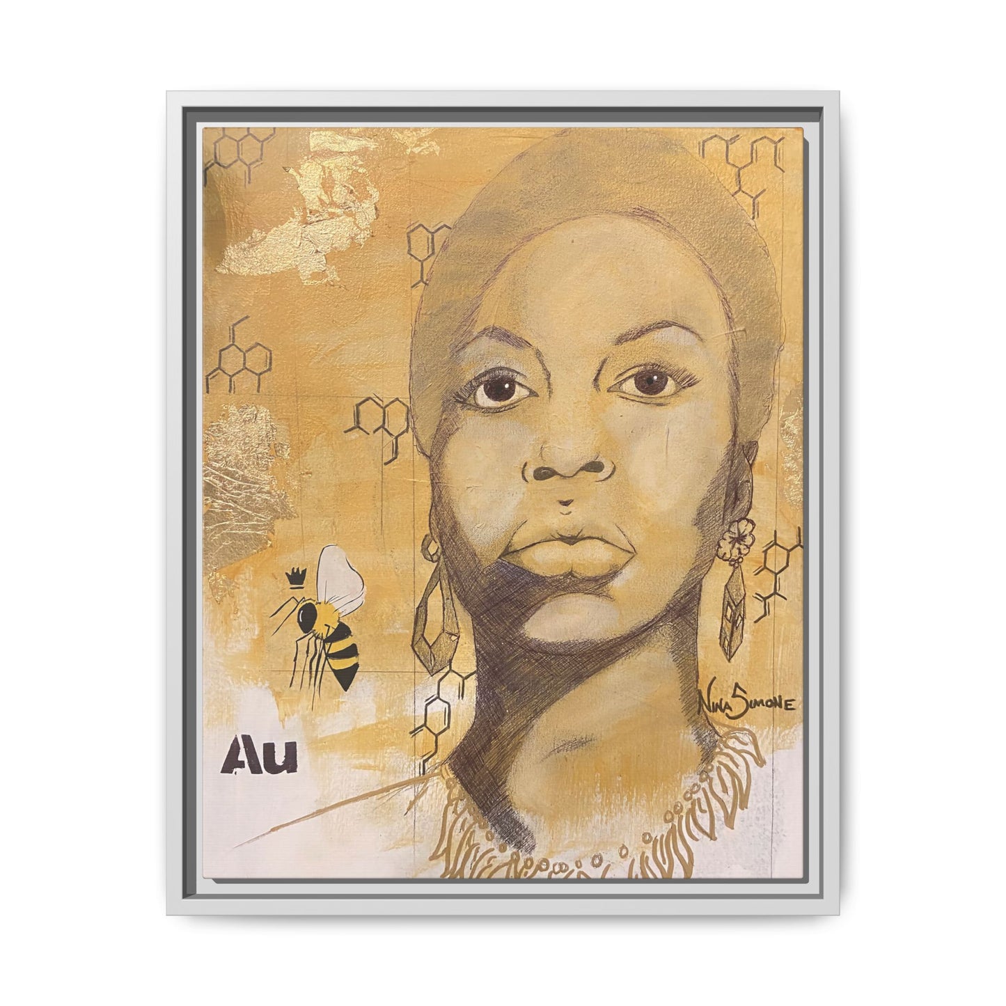 Nina Simone Gold "Au" Series Framed Canvas Art Portrait