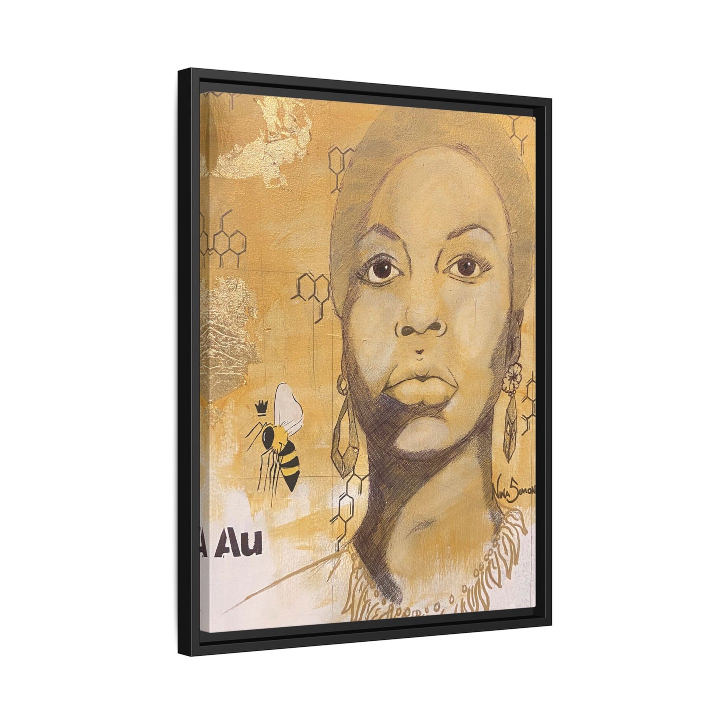 Nina Simone Gold "Au" Series Framed Canvas Art Portrait