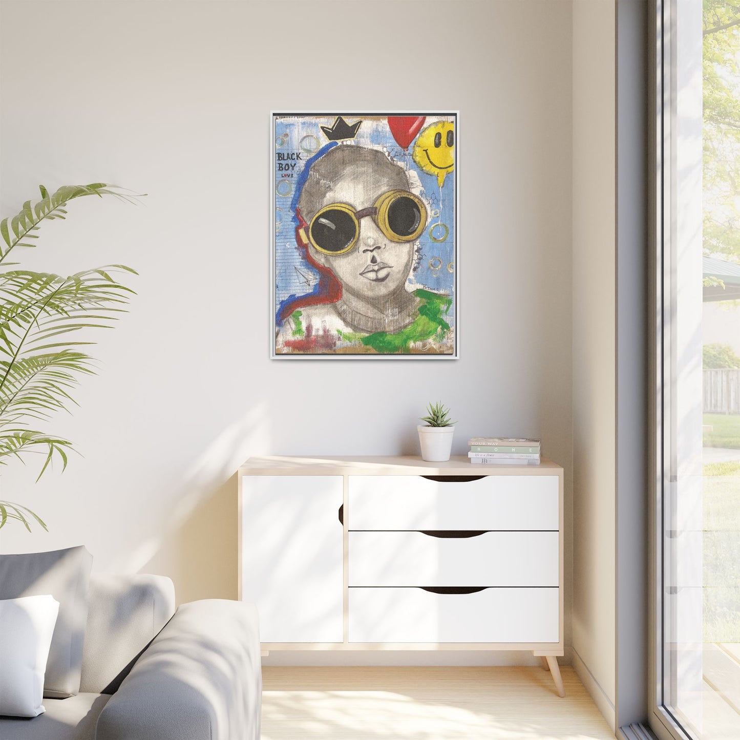 Black Boy Joy "Prince" -Framed Canvas Art Print Multi-Color Wall Decor