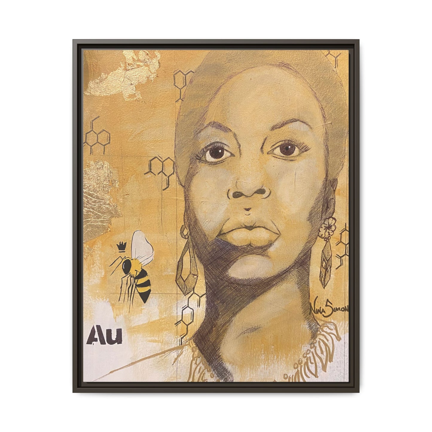 Nina Simone Gold "Au" Series Framed Canvas Art Portrait