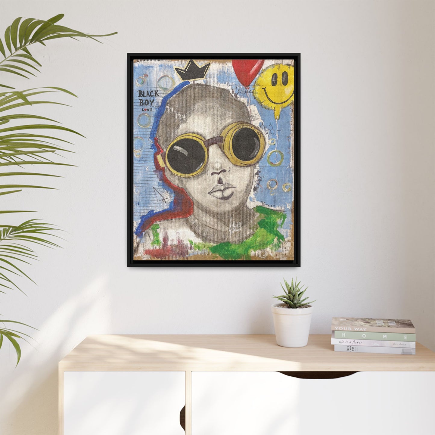 Black Boy Joy "Prince" -Framed Canvas Art Print Multi-Color Wall Decor