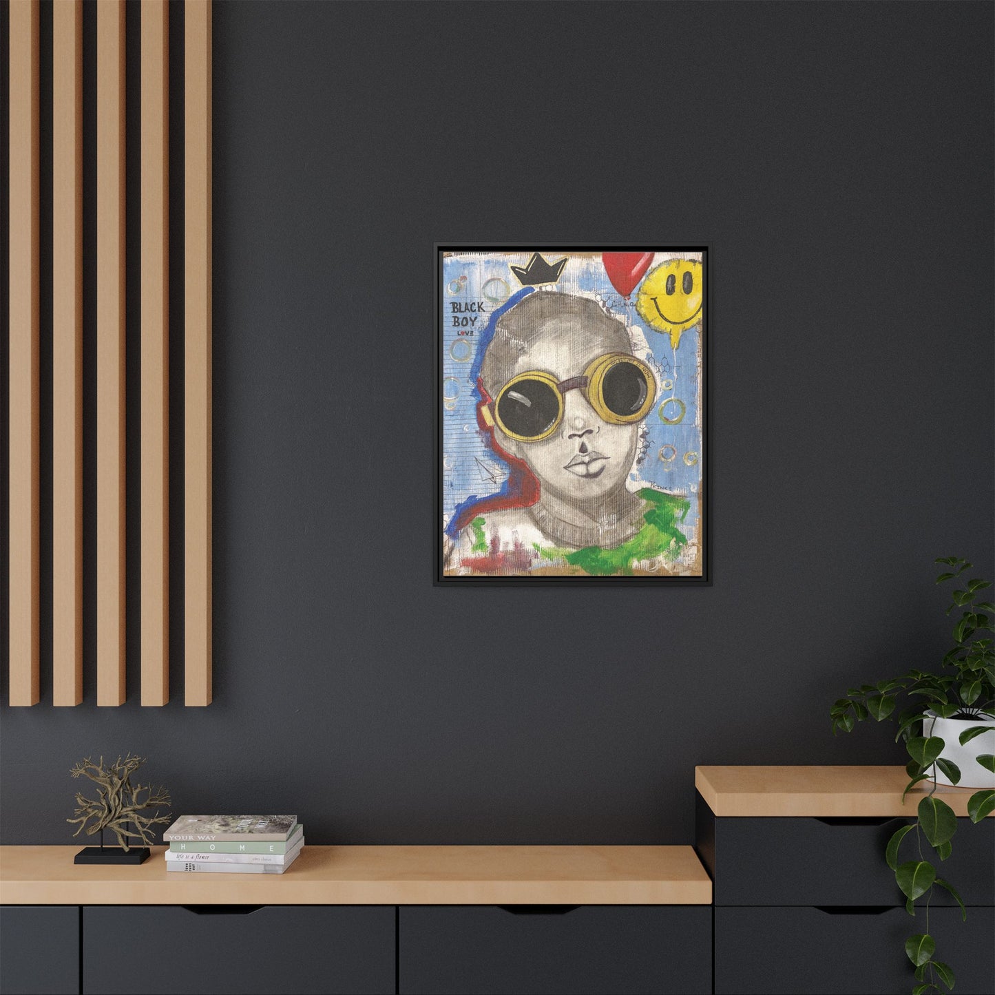 Black Boy Joy "Prince" -Framed Canvas Art Print Multi-Color Wall Decor