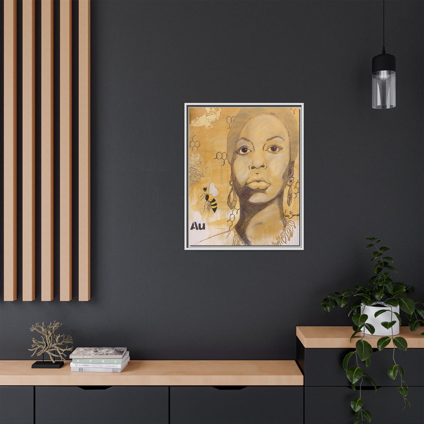 Nina Simone Gold "Au" Series Framed Canvas Art Portrait