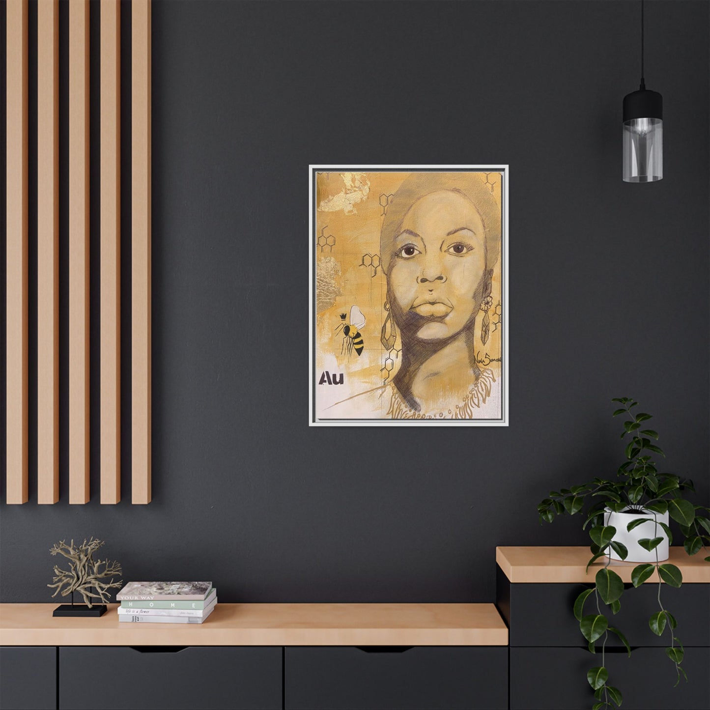 Nina Simone Gold "Au" Series Framed Canvas Art Portrait
