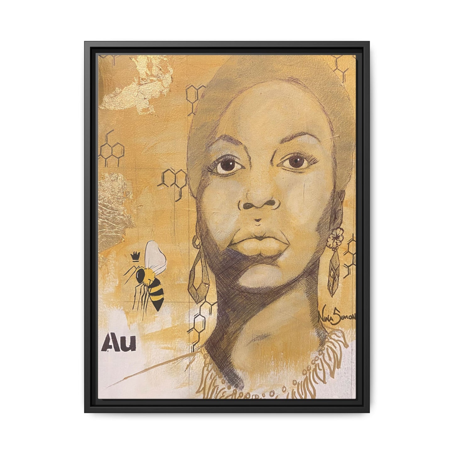Nina Simone Gold "Au" Series Framed Canvas Art Portrait