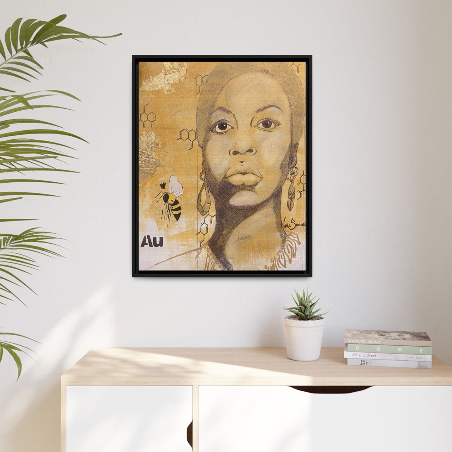 Nina Simone Gold "Au" Series Framed Canvas Art Portrait