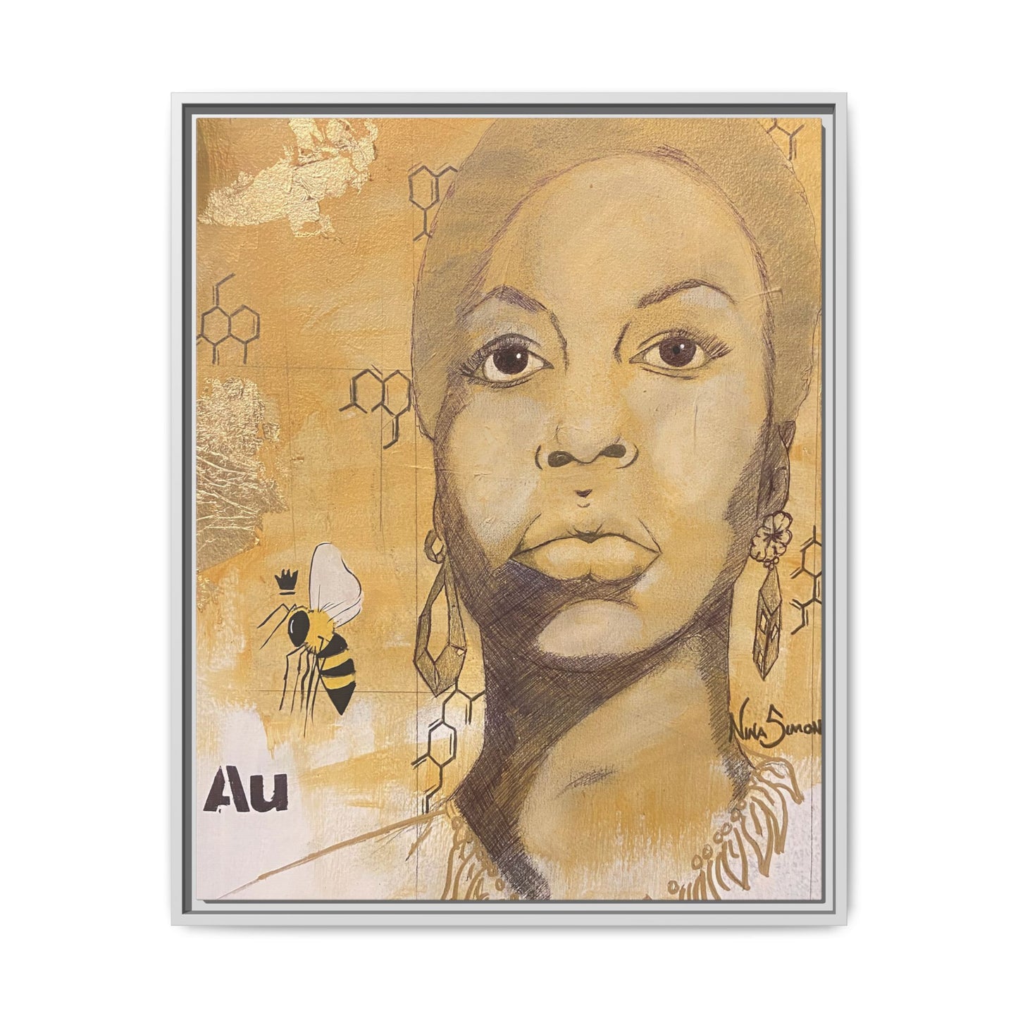 Nina Simone Gold "Au" Series Framed Canvas Art Portrait
