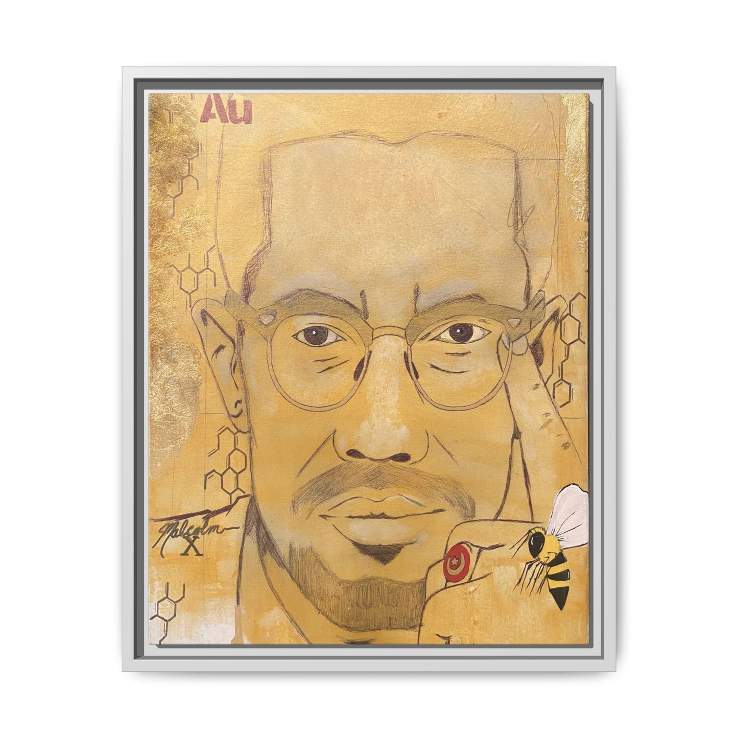 Malcolm X- Gold "Au" Series Framed Art Print Multi-Color