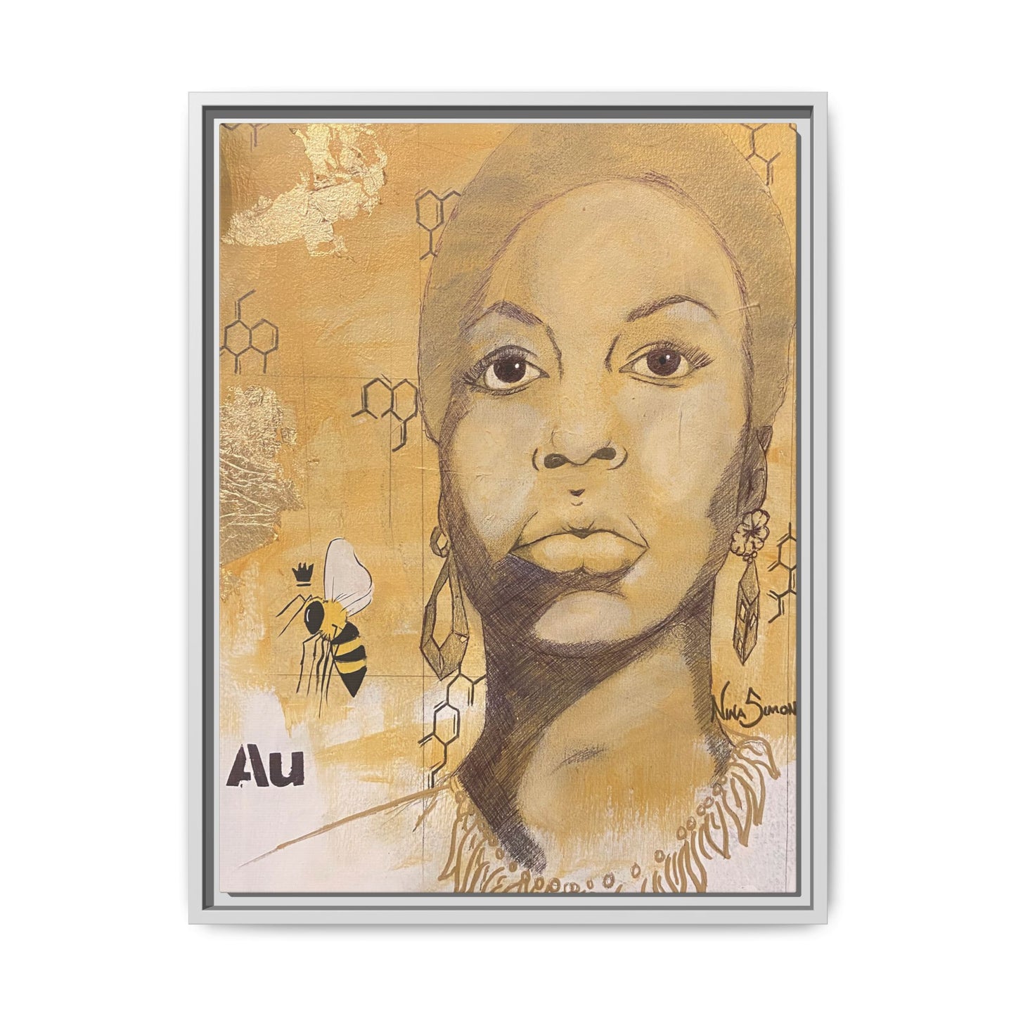 Nina Simone Gold "Au" Series Framed Canvas Art Portrait