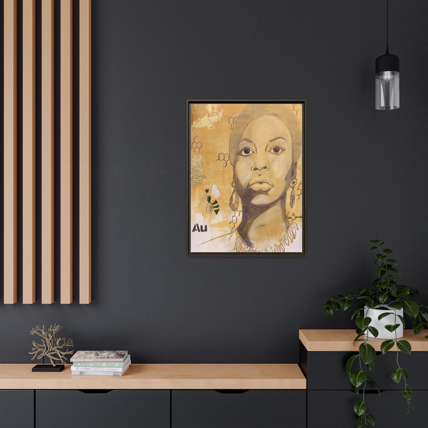 Nina Simone Gold "Au" Series Framed Canvas Art Portrait