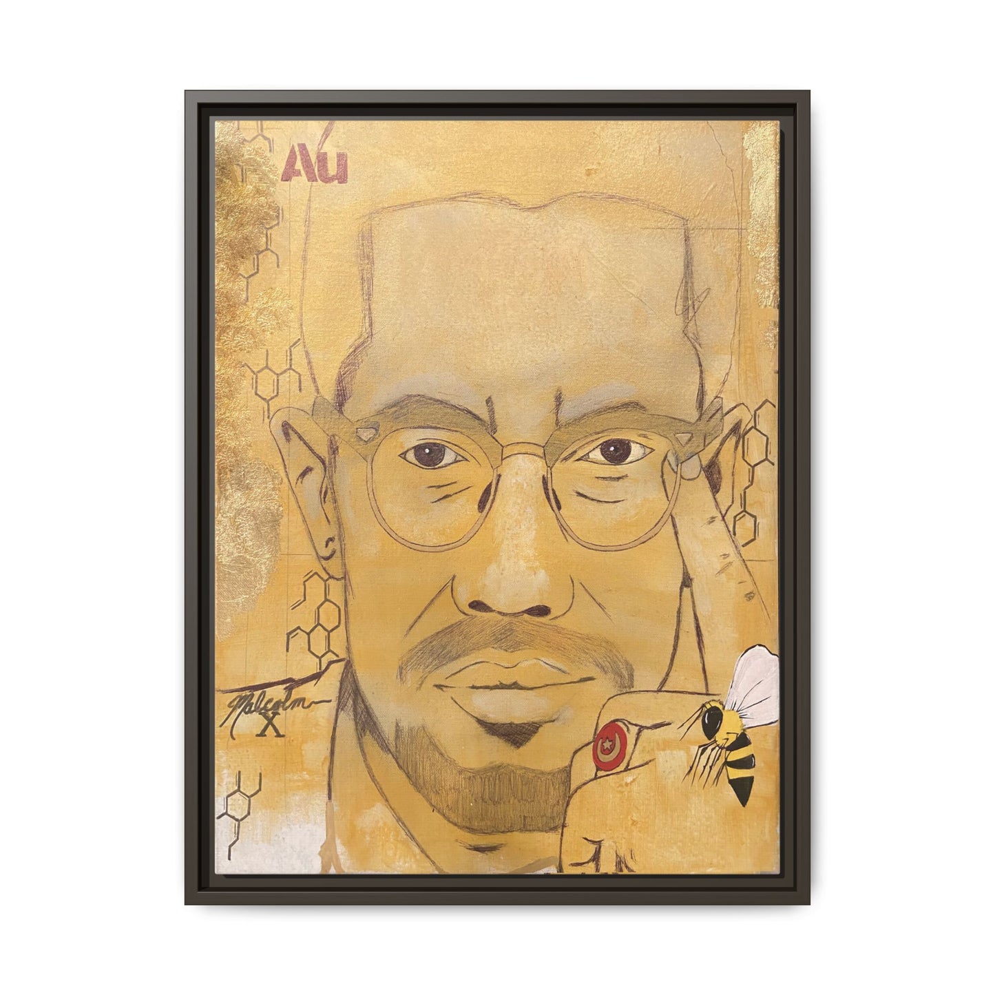 Malcolm X- Gold "Au" Series Framed Art Print Multi-Color