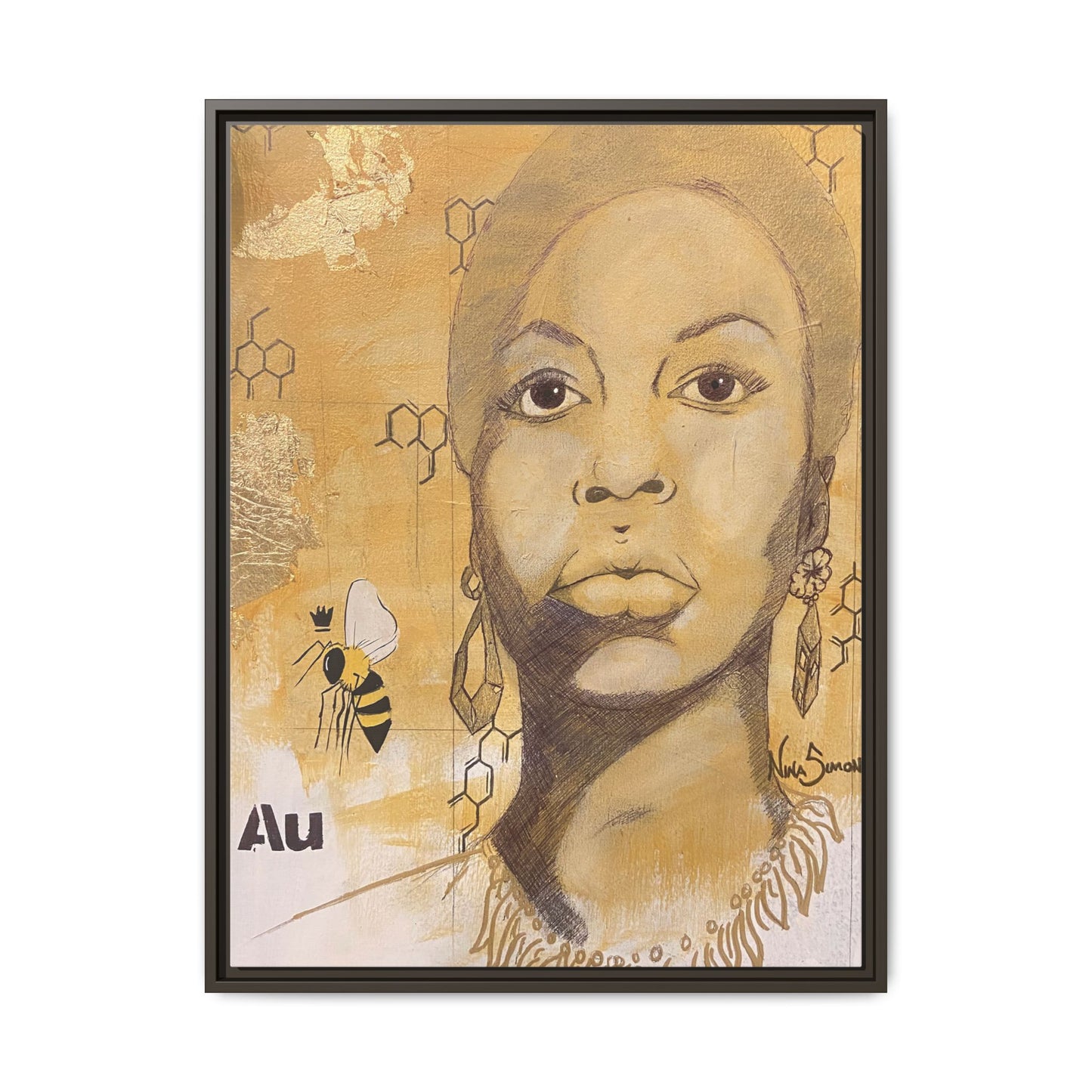 Nina Simone Gold "Au" Series Framed Canvas Art Portrait