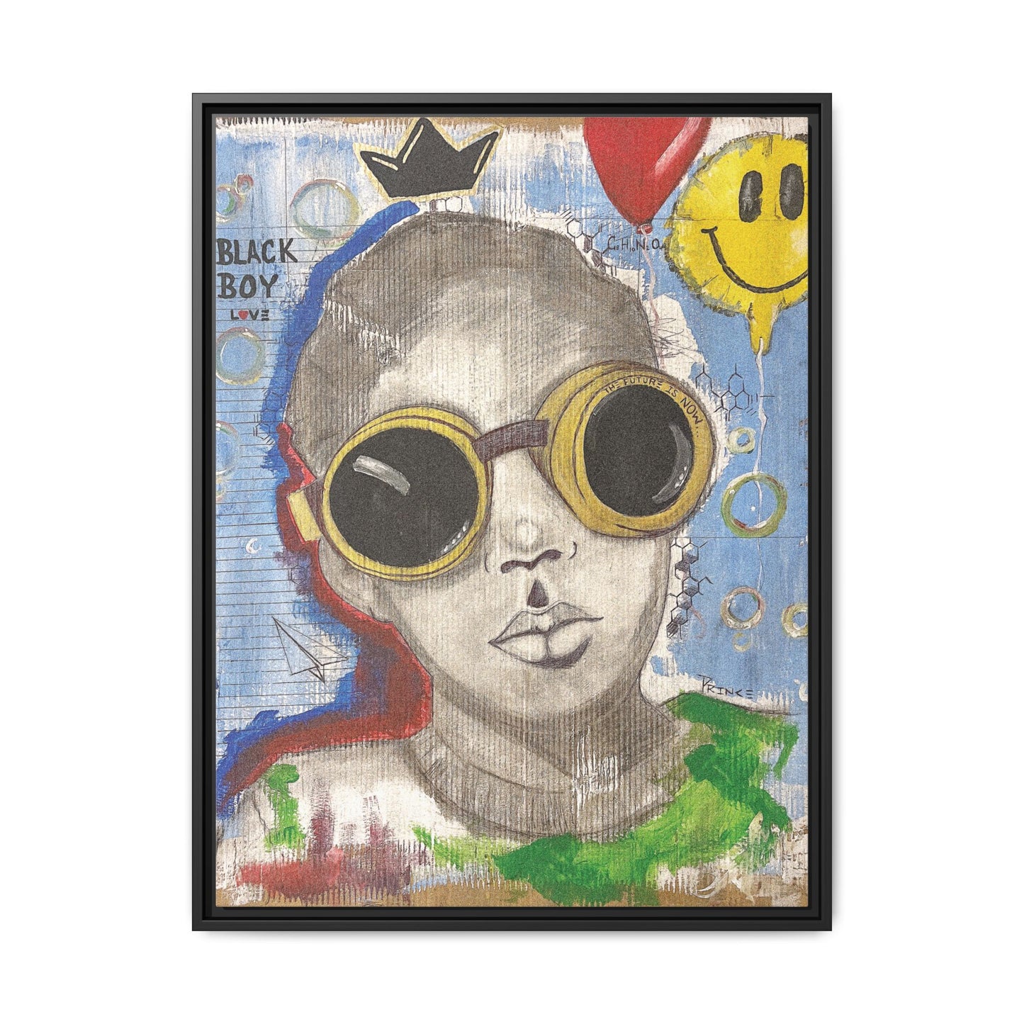 Black Boy Joy "Prince" -Framed Canvas Art Print Multi-Color Wall Decor