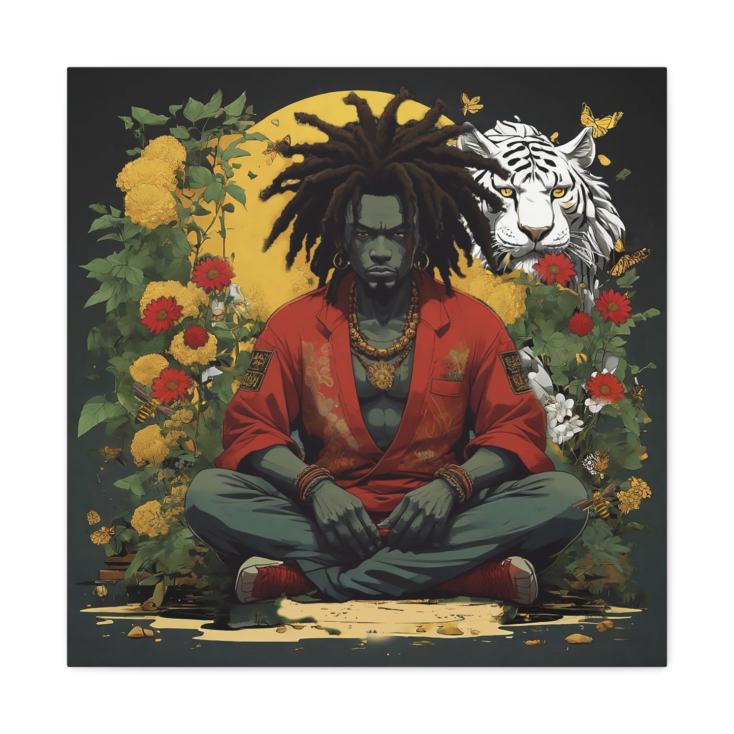 AfroBotRai White Tiger Meditation "Meditation" Canvas Gallery Wraps