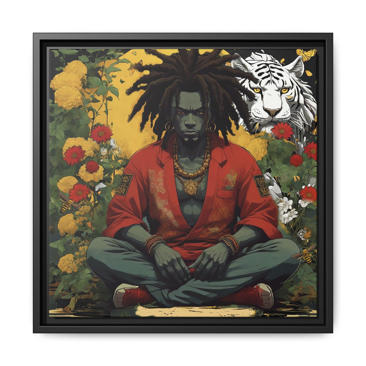 AfroBotRai White Tiger Meditation "Meditation" Canvas Gallery Wraps