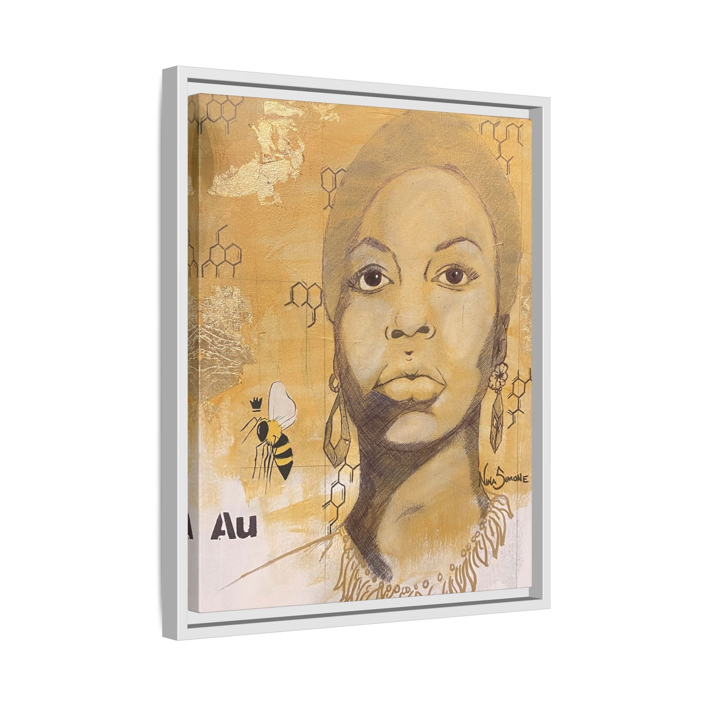 Nina Simone Gold "Au" Series  Framed Canvas Art Portrait