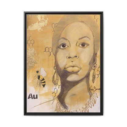 Nina Simone Gold "Au" Series  Framed Canvas Art Portrait