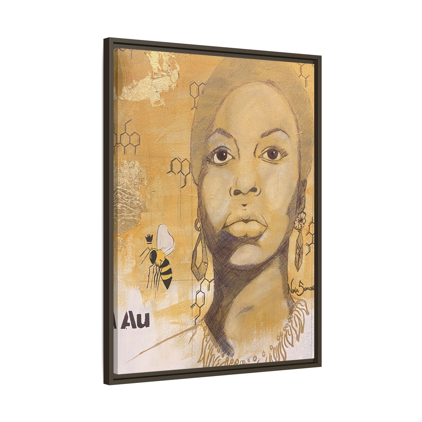 Nina Simone Gold "Au" Series  Framed Canvas Art Portrait
