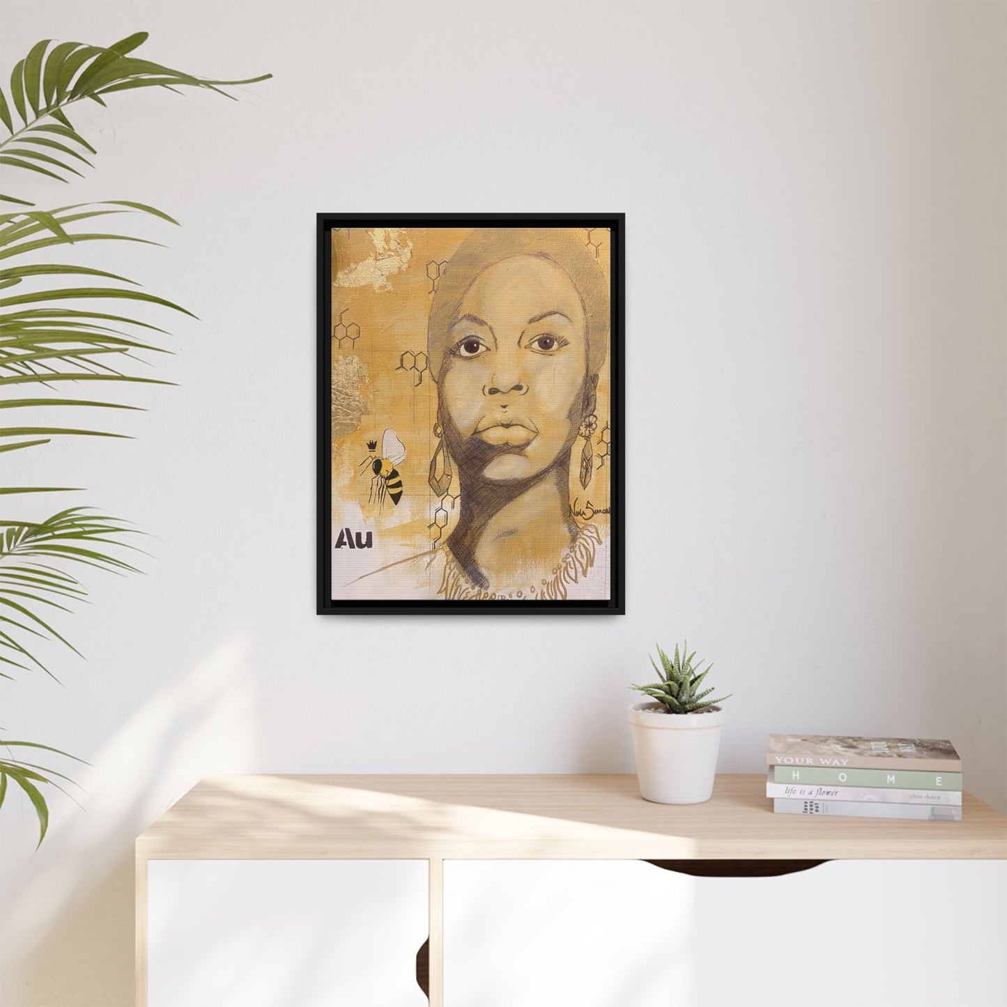 Nina Simone Gold "Au" Series  Framed Canvas Art Portrait