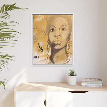 Nina Simone Gold "Au" Series  Framed Canvas Art Portrait