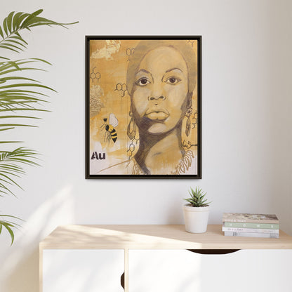 Nina Simone Gold "Au" Series  Framed Canvas Art Portrait