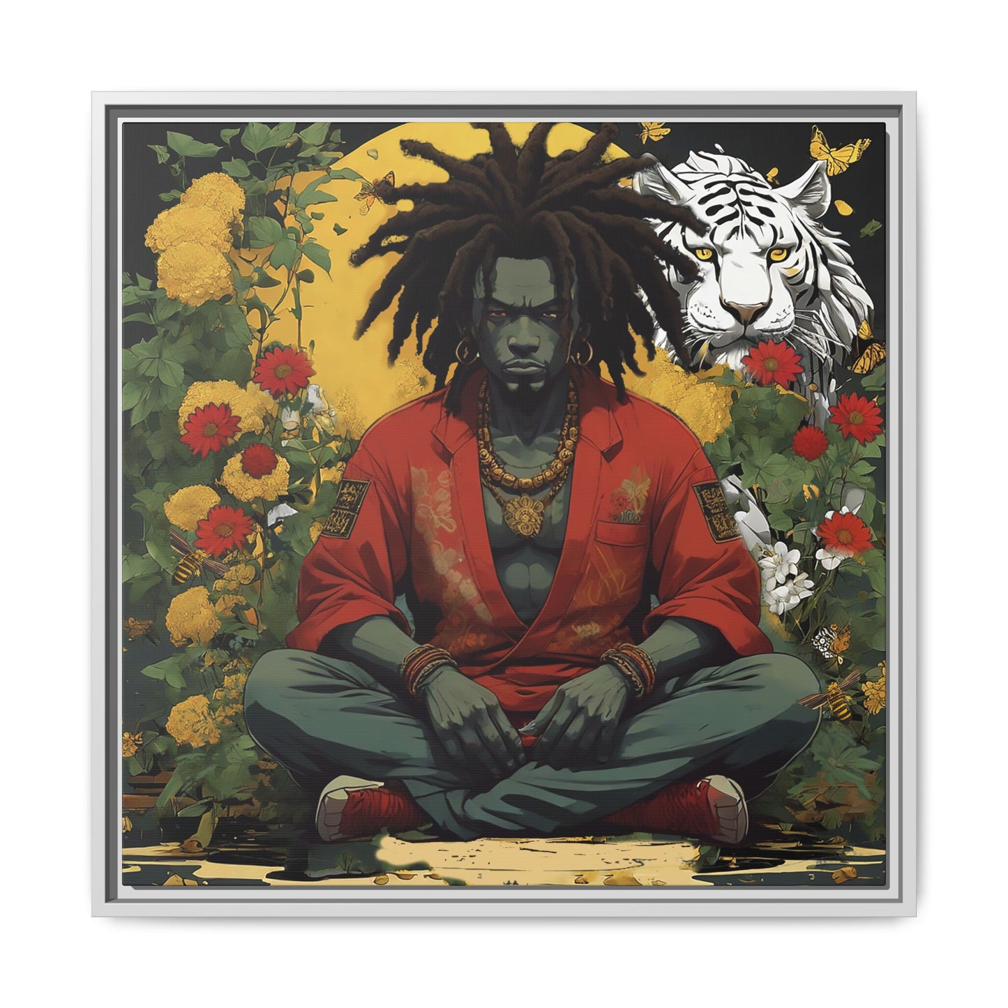 AfroBotRai White Tiger Meditation "Meditation" Canvas Gallery Wraps