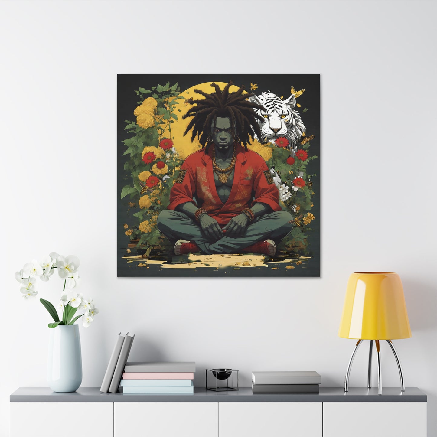 AfroBotRai White Tiger Meditation "Meditation" Canvas Gallery Wraps